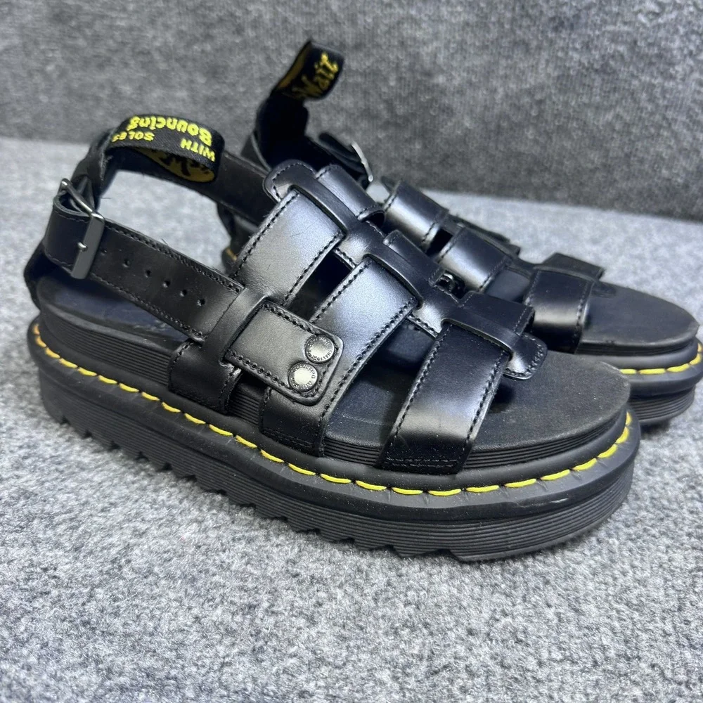 Dr. Martens Sandals Mens 5 Terry Black Leather Platform Gladiator EUC